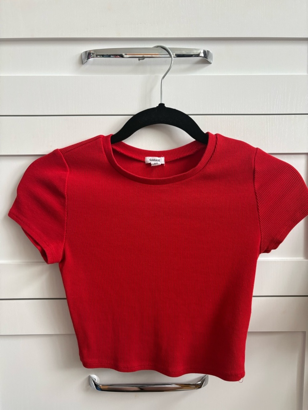 Garage Bright Red Ribbed Crop Top